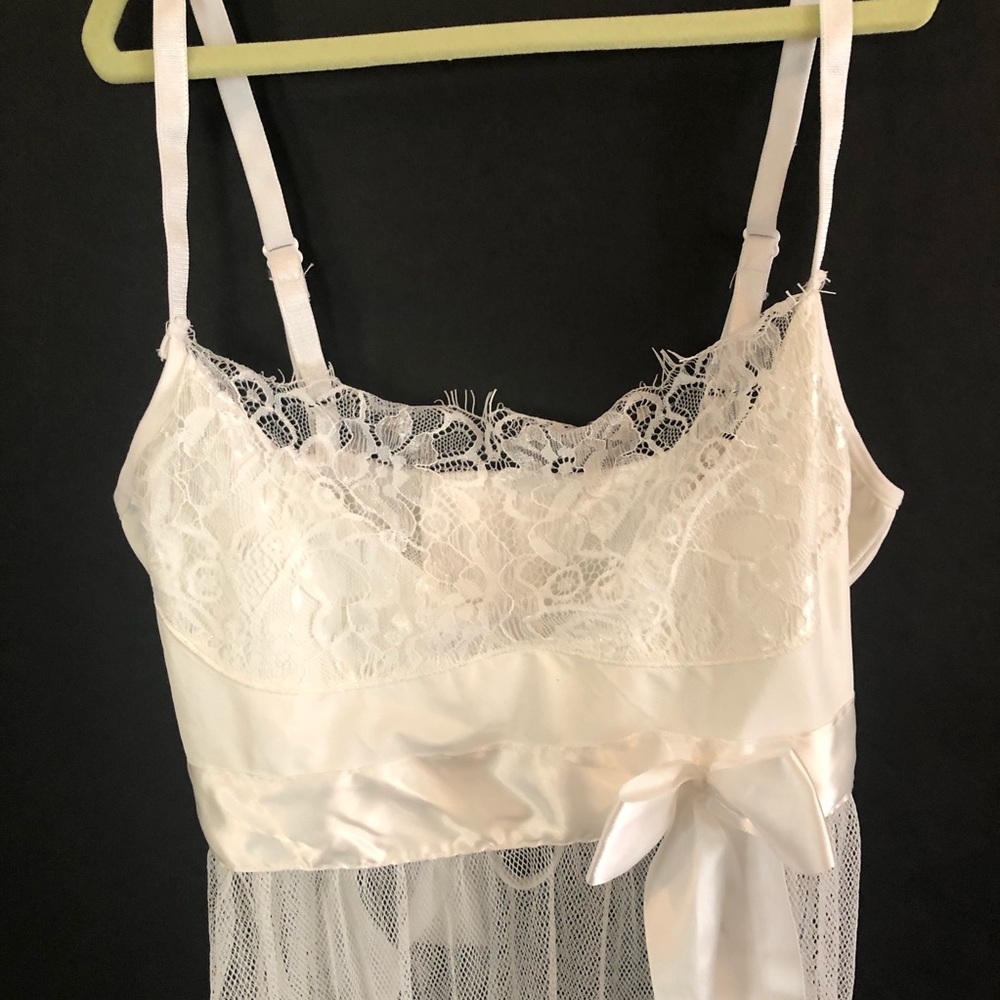 VINTAGE White Eyelash Lace Bow WEDDING NIGHTGOWN❤️ - Picture 3 of 13